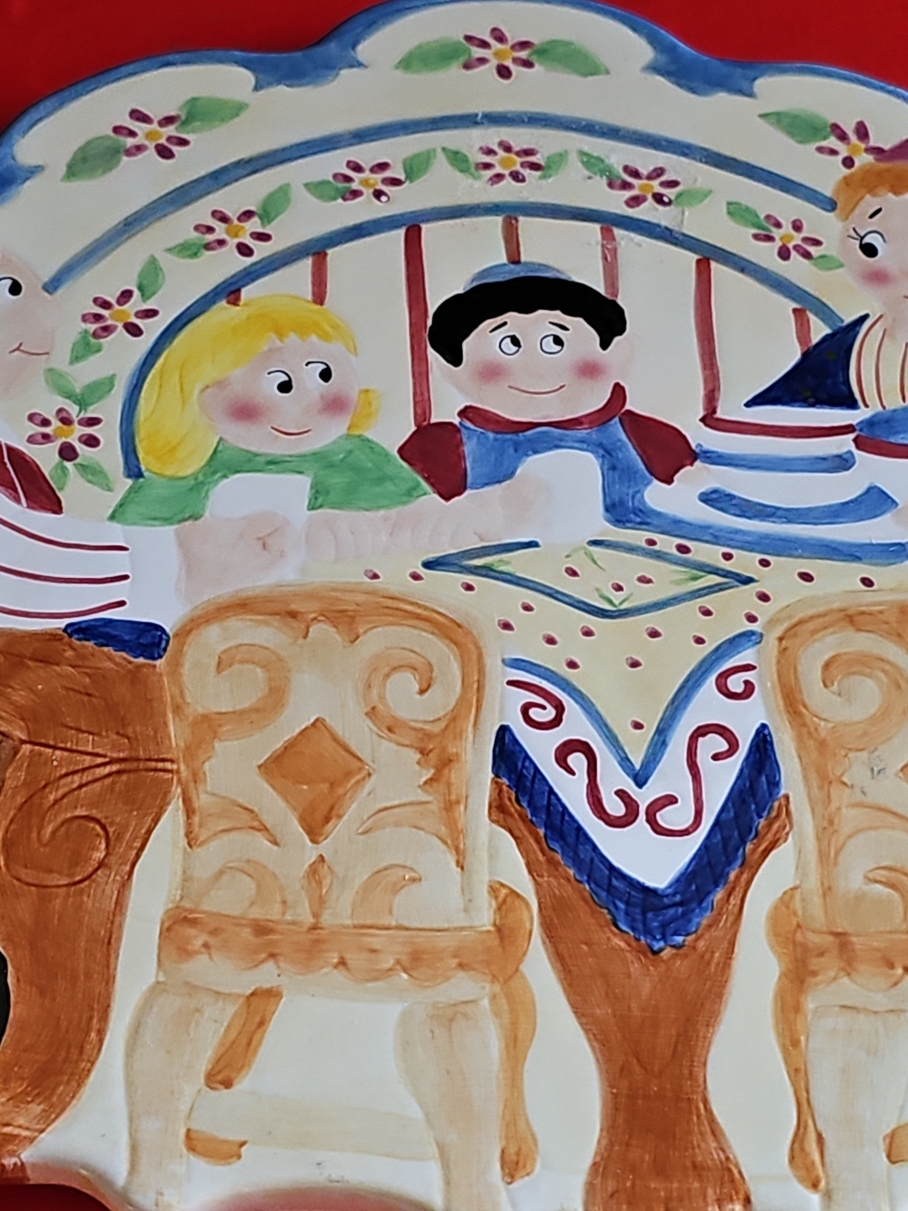 Vintage 2000 Lotus Hand-Painted Jewish Family Dinner Ceramic Trivet / Decor